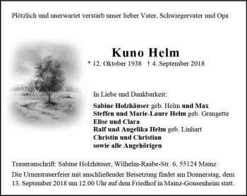 Traueranzeige von Kuno Helm von vrm-trauer