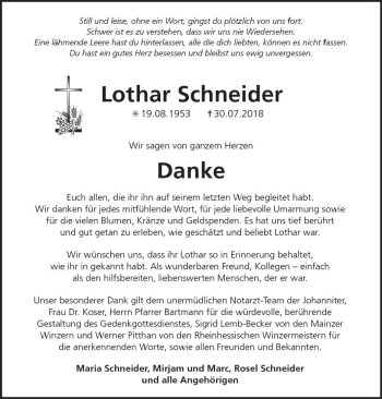 Traueranzeige von Lothar Schneider von vrm-trauer