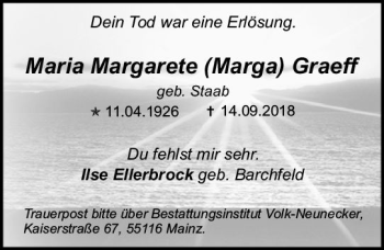 Traueranzeige von Maria Margarethe Graeff von vrm-trauer