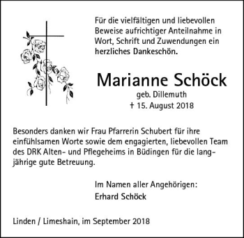 Traueranzeige von Marianne Schöck von  Kreisanzeiger