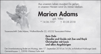 Traueranzeige von Marion Adams von vrm-trauer