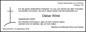 Traueranzeige von Oskar Wind von vrm-trauer