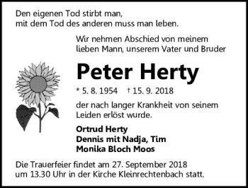 Traueranzeige von Peter Herty von  Gießener Anzeiger