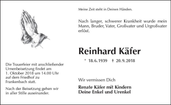 Traueranzeige von Reinhard Käfer von  Gießener Anzeiger