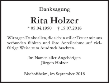 Traueranzeige von Rita Holzer von vrm-trauer