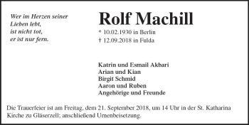 Traueranzeige von Rolf Machill von vrm-trauer