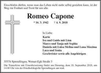 Traueranzeige von Romeo Capone von vrm-trauer