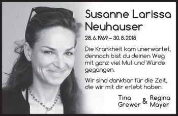 Traueranzeige von Susanne Larissa Neuhauser von vrm-trauer