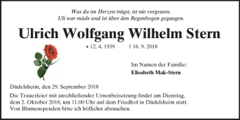 Traueranzeige von Ulrich Wolfgang Wilhelm Stern von  Kreisanzeiger