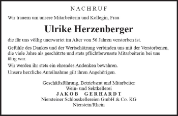 Traueranzeige von Ulrike Herzenberger von vrm-trauer