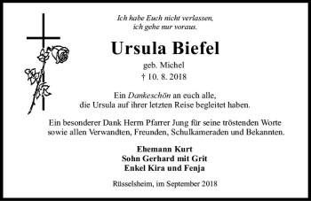 Traueranzeige von Ursula Biefel von vrm-trauer