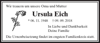 Traueranzeige von Ursula Eich von  Usinger Anzeiger