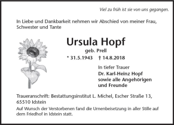 Traueranzeige von Ursula Hopf von vrm-trauer