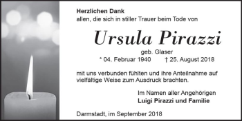 Traueranzeige von Ursula Pirazzi von vrm-trauer