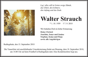 Traueranzeige von Walter Strauch von  Kreisanzeiger