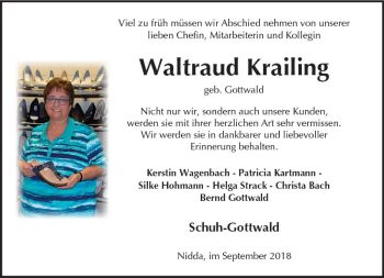 Traueranzeige von Waltraud Krailing von  Kreisanzeiger