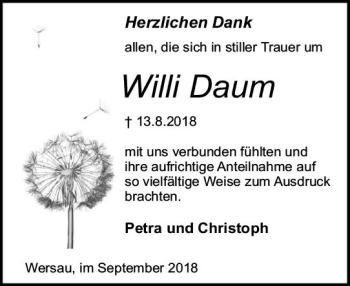 Traueranzeige von Willi Daum von vrm-trauer