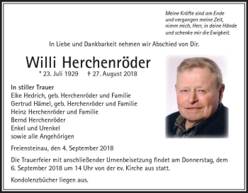 Traueranzeige von Willi Herchenröder von VRM Trauer