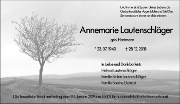 Traueranzeige von Annemarie Lautenschläger von vrm-trauer