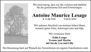 Traueranzeige von Antoine Maurice Lesage von vrm-trauer