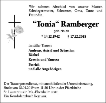 Traueranzeige von Antonie Ramberger von vrm-trauer