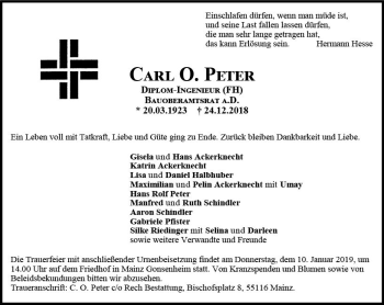Traueranzeige von Carl O. Peter von vrm-trauer