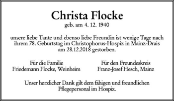Traueranzeige von Christa Flocke von vrm-trauer