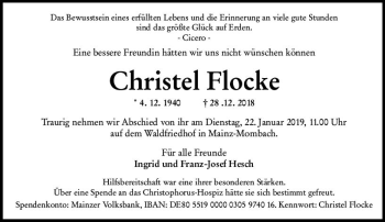 Traueranzeige von Christel Flocke von vrm-trauer
