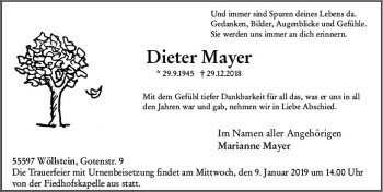 Traueranzeige von Dieter Mayer von vrm-trauer