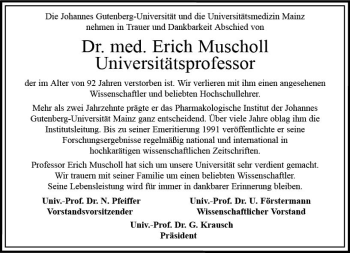 Traueranzeige von Erich Muscholl von vrm-trauer