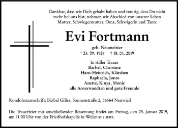 Traueranzeige von Evi Fortmann von vrm-trauer