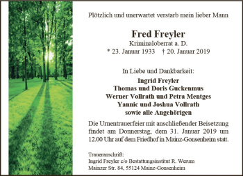Traueranzeige von Fred Freyler von vrm-trauer