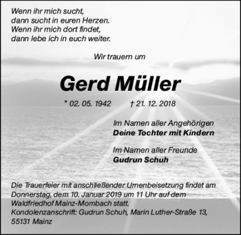 Traueranzeige von Gerd Müller von vrm-trauer
