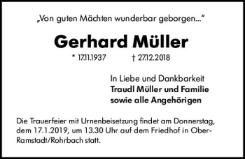 Traueranzeige von Gerhard Müller von vrm-trauer