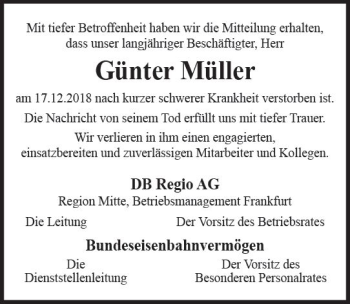 Traueranzeige von Günter Müller von vrm-trauer