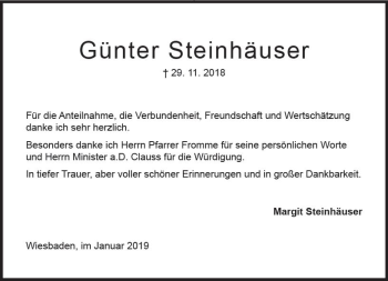 Traueranzeige von Günter Steinhäuser von vrm-trauer