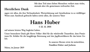 Traueranzeige von Hans Huber von vrm-trauer