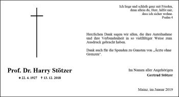 Traueranzeige von Harry Stötzer von vrm-trauer
