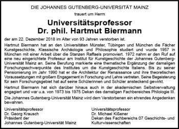 Traueranzeige von Hartmut Biermann von vrm-trauer