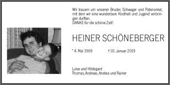 Traueranzeige von Heiner Schöneberger von vrm-trauer