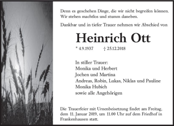 Traueranzeige von Heinrich Ott von vrm-trauer