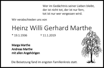 Traueranzeige von Heinz Willi Gerhard Marthe von vrm-trauer
