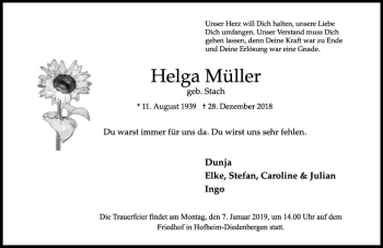Traueranzeige von Helga Müller von vrm-trauer