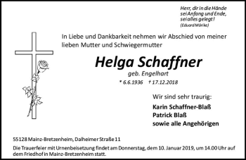 Traueranzeige von Helga Schaffner von vrm-trauer