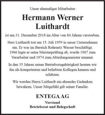 Traueranzeige von Hermann Werner Luithardt von vrm-trauer