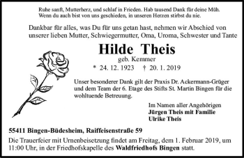 Traueranzeige von Hilde Theis von vrm-trauer