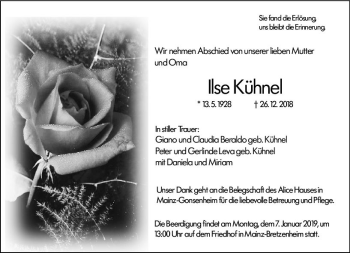 Traueranzeige von Ilse Kühnel von vrm-trauer