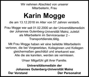 Traueranzeige von Karin Mogge von vrm-trauer