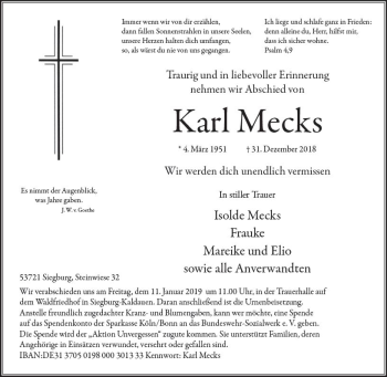 Traueranzeige von Karl Mecks von vrm-trauer