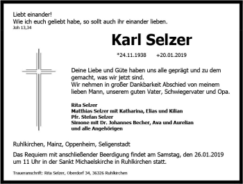 Traueranzeige von Karl Selzer von vrm-trauer